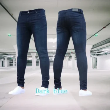 Men's Jeans Stretch Slim Fit Trousers Streetwear Colthing Classical Casual Pants Skinny Zipper Denim Designer Clothes Black Blue 4