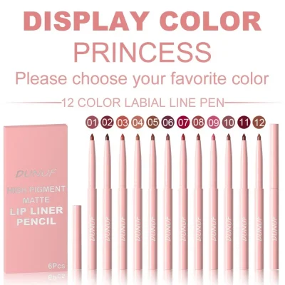 6PC Velvet Matte Lipstick Pen Nude Brown Lip Liner Pencil Kit Smooth Rose Red Pigment Waterproof Long Lasting Dye Cheek Lip Tint 6