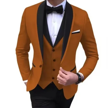 Solid Men's 3 Pieces Wedding Suit One Button Shawl Lapel Jacket Vest Pants Dinner Groom Tuxedos Slim Fit Formal Business Suits 3