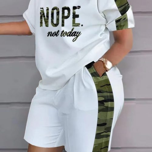 Women's clothing, round neck printed loose short sleeved T-shirt, shorts, casual sportswear, novelty for summer