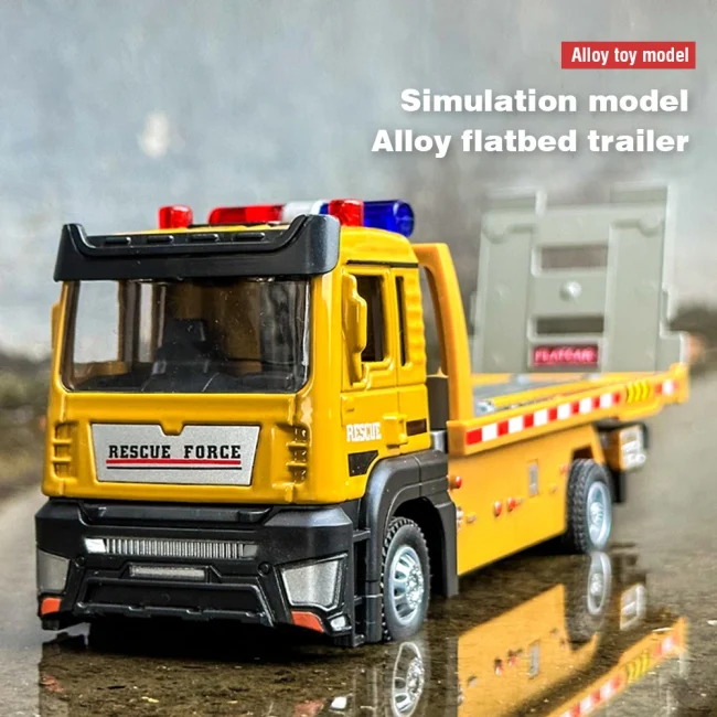 Alloy Truck Model 1/32 Diecast Flatbed Trailer Trucsk with Sound Light Moveble Engineering Car Tractor Toys for Boys Kids Gift 2