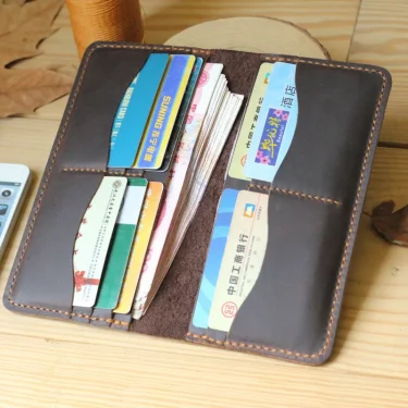Handmade Vintage Crazy horse Genuine Leather Wallet men Leather long wallet clutch bag male purse money clips money bag 5