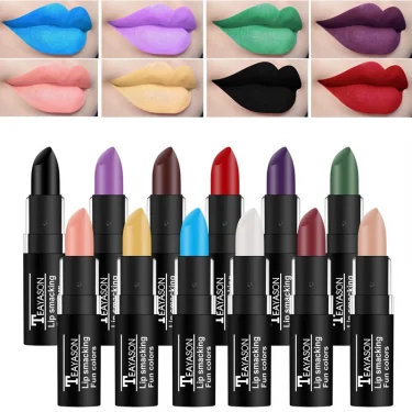 1Pcs Long Lasting Pigment Nude Purple Black Blue Red Green Lipstick Waterproof Velvet Matte Luxury Lips Makeup Cosmetics 1