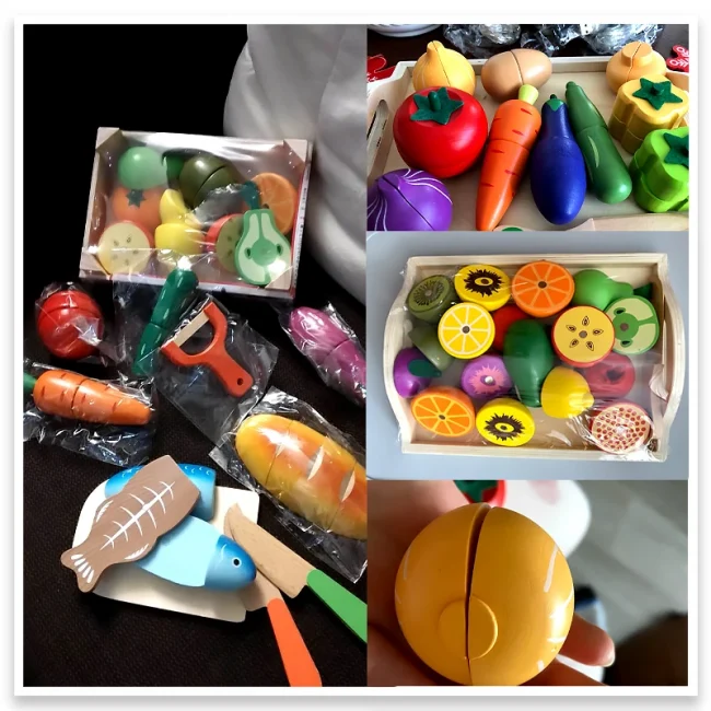 Simulation Kitchen Pretend Toy Wooden Classic Game Montessori Educational Toy For Children Kids Gift Cutting Fruit Vegetable Set 6