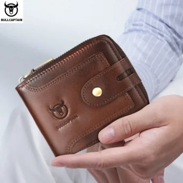 Men's Genuine Leather Wallet Business Casual RFID Antimagnetic Coin Card Holder Multifunctional Zipper Cash Clip 5