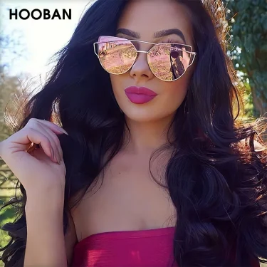 HOOBAN Classic Cat Eye Sunglasses Women Fashion Metal Big Cateye Sun Glasses For Ladies Vintage Mirror Shades Oculos UV400 1