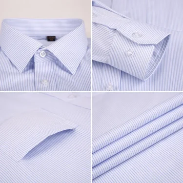High Quality Cotton Men Dress Long Sleeve Shirt New Solid Male Plus Size Regular Fit Stripe Business Shirt White Blue 6