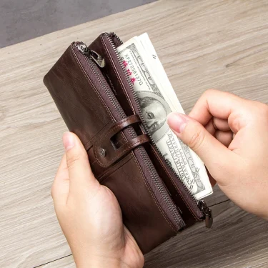 Men Clutch Wallet Genuine Leather Long Wallet Hasp Card Holder Vintage Male Zipper Coin Purse Money Bag Portemonnee 4