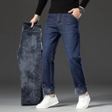 Winter Fleece Thick Warm Men Jeans Slim Skinny Stretch Straight Classic Version of Denim Plush Pants Male Brand Clothing