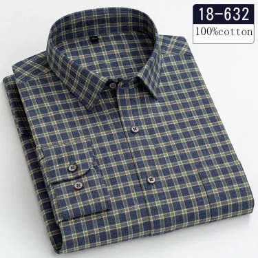 New in shirt high-quality plus size 100%cotton sanding long-sleeve shirts for men casual shirt plaid tops single pocket clothes 1
