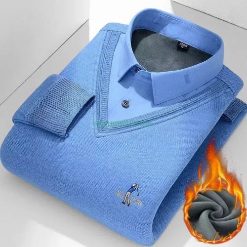 Winter New Men's Sweater Pullover High-quality Wool Plush Thickened Fake Two Piece Casual Shirt Large Men Knitted Sweaters 4XL