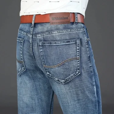 New Business Men's Jeans Casual Straight Stretch Fashion Classic Blue Black Work Denim Trousers Male Brand Clothing 6