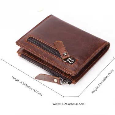 Leather Men Wallets Free Name Engraving 100% Genuine Cow Leather Short Card Holder Men Purse Double Zipper Male Wallet 4