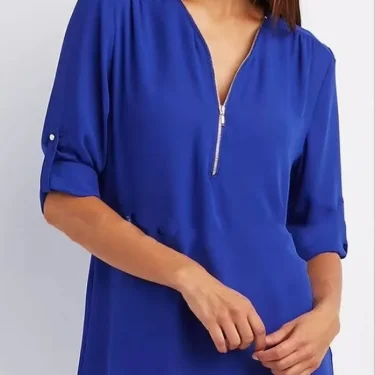Hot Sale Women Cool Loose Shirt Deep V Neck Chiffon Fashion Blouse Casual Ladies Tops Sexy Zipper Pullover Plus Size 3