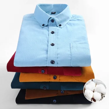 Plus Size S~6XL Corduroy Shirt Men Casual Long Sleeve Regular Fit Business Dress Shirts For Male Soft Leisur Comfortable Pocket 3