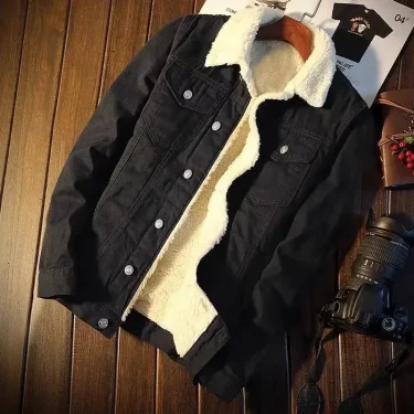 Winter Vintage Fleece-lined Denim Jacket Men's Wear Trendy Cotton-padded Coat Casual Scene Other Material 3
