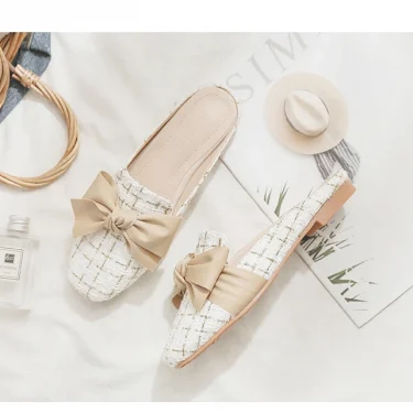 Luxury Woman Mules Summer Close Toe Women Slippers Bowtie Lazy Slides Flat Heel Girl Slippers Korean Outdoor Flip Flops 6