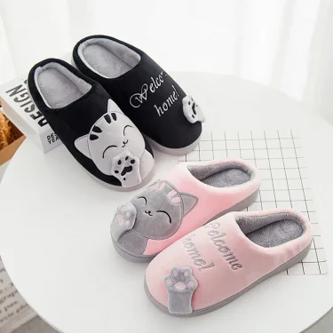 Women's Kawaii Cat Decor Slippers, Comfortable Plush Lined Slip On Shoes, Women's Warm Winter Shoes 6