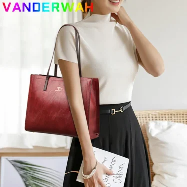 Vintage Large Capatity Tote Shoulder Bags Fashion Top-Handle Bags High Quality Pu Leather Bags Casual Letter Design Handbag 4