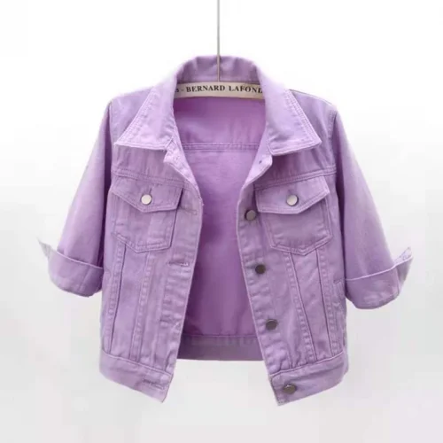 Women Denim Jacket Spring Autumn Short Coat Pink Jean Jackets Casual Tops Purple Yellow Purple Blue Loose Tops Lady Outerwear 2