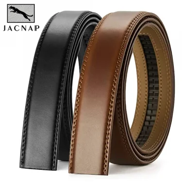 JACNAIP Men Belt Genuine Leather Belts for Automatic Buckle Black Brown Men's Belts Without Buckle Cowskin 1
