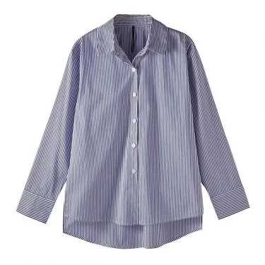 Classic Striped Woman Spring Autumn Blouses Shirt Lady Long Lantern Sleeve Stand Collar Loose Blusas Tops 5