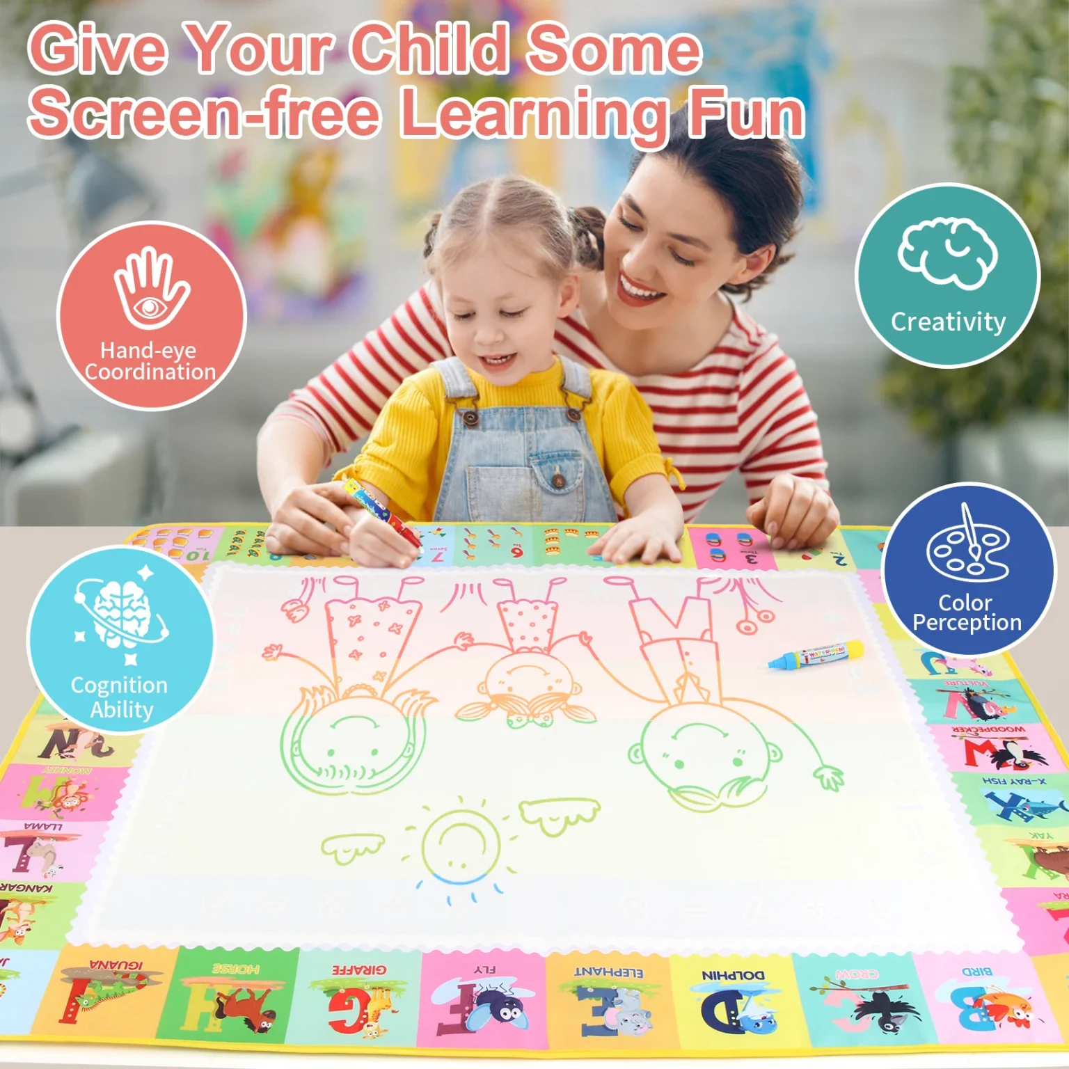 100x80CM Magic Water Drawing Mat Coloring Doodle With Reusable Magic Pens Montessori Painting Board Educational Toys Kids Gifts 3