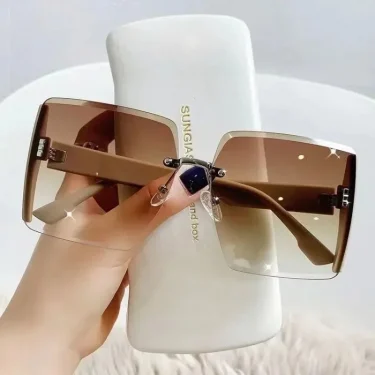 New Vintage Square Sunglasses Woman Classic Retro Gradient Mirror Frameless Sun Glasses Female Fashion Rimless Oculos De Sol 1