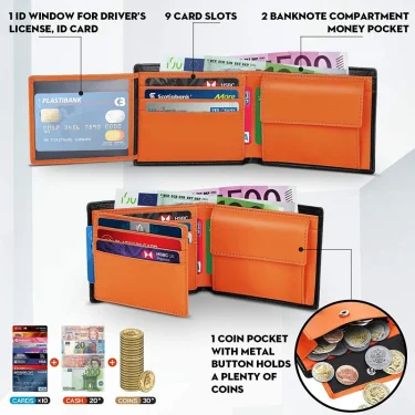 Wallets Mens Slim RFID Blocking Genuine Leather with Coin Pocket 2 Banknote Compartments 10 Credit Card Holders Wallet for Men 3
