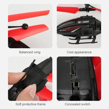 Remote Control Induction Helicopter Dual-mode Suspended Aircraft with Lighting Anti Drop and Collision RC Aircraft 4