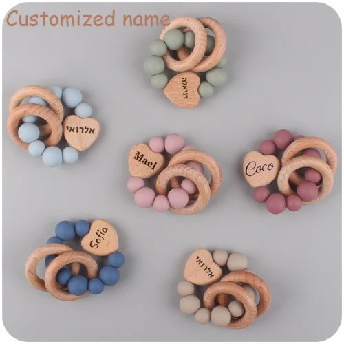 Personalized Customized Name Baby Pacifier Clips Chains Teething Bracelet Toy DIY Beech Wood Silicone Beads Dummy Nipple Holder 1