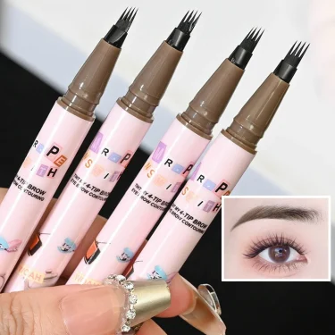4 Colors Eyebrow Pen Waterproof 4 Fork Tip Eyebrow Tattoo Pencil Cosmetic Long Lasting Natural Dark Brown Liquid Eye Brow Pencil 3