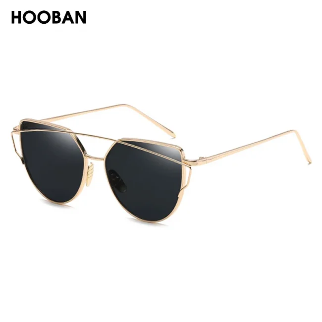 HOOBAN Classic Cat Eye Sunglasses Women Fashion Metal Big Cateye Sun Glasses For Ladies Vintage Mirror Shades Oculos UV400 2