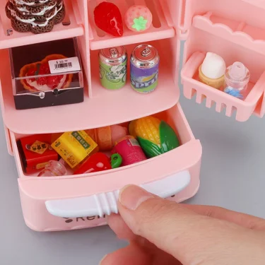 Cute Simulation Microfilm Furniture Double Door Refrigerator 1:12 Dollhouse Kitchen Model Decorations For Girl Birthday Gifts 5