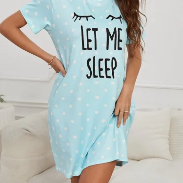 Let Me Sleep Printed Plus Size Women's Nightgowns Home Ice Silk Dresses Short Sleeve Dresses Pajamas for Girls with Large Busts 6