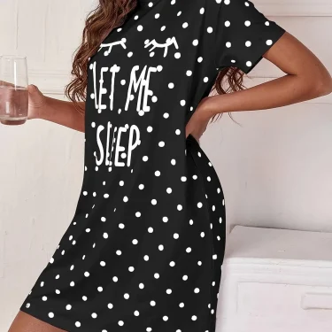 Let Me Sleep Printed Plus Size Women's Nightgowns Home Ice Silk Dresses Short Sleeve Dresses Pajamas for Girls with Large Busts 3