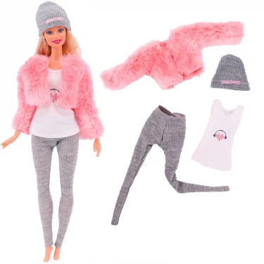 4 Pcs/Set Fur Vest Coat + Dress/Casual Outfit for Barbies 11.8 inch Doll Clothes Accessories Plush Jacket Celebrity,Child's Gift 3