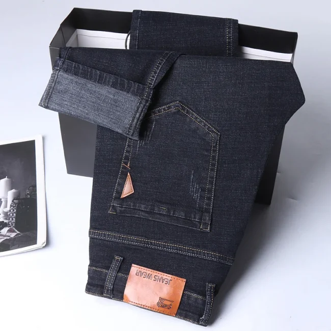 New Men Comfortable Soft Business Fashion Straight Casual Denim Trousers Male Brand Clothing Light Luxury Stretch Slim Fit Pants 6