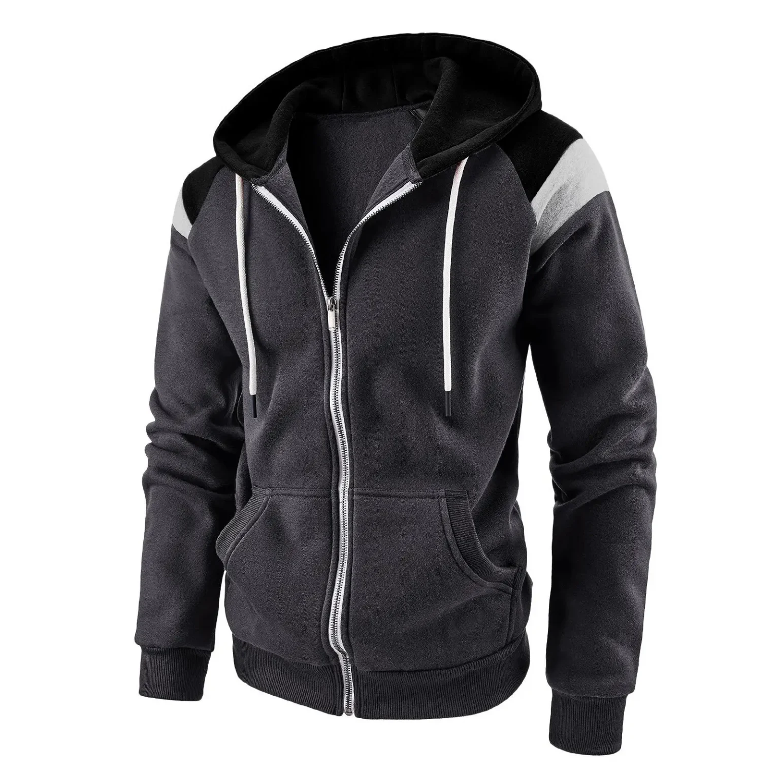 Men's Hoodie Fleece Cool Casual Winter Apparel Hoodies Sweatshirts Casual Sports Cardigan Long Sleeved Zipper Top Men Clothing 3