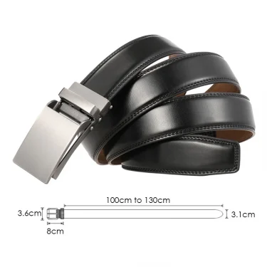 VATLTY 100cm-130cm Leather Belt for Men Alloy Automatic Buckle Silver Belt Male 31mm Non-porous Cowhide Boss Brown Belt Girdles 3