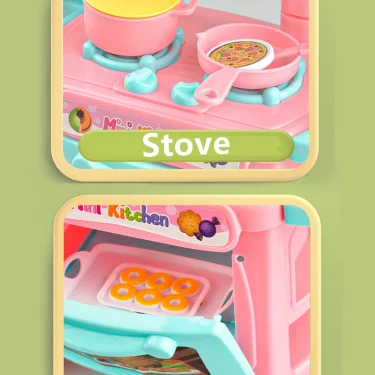 Kitchen Playset Toys, 2 Color Random Play Food Set Accessories Play Sink & Oven, Toddler Kitchen Mini Cutting for Boys and Girls 4