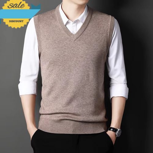 New Men V-neck Vest Trend Retro Solid Color Vest All-match Casual Business Work Woolen Knit Vest Men Autumn