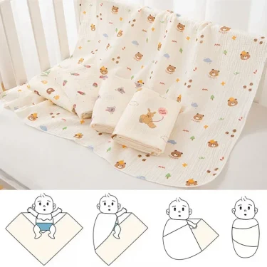 Baby Receive Blanket for Newborn Cotton Muslin Cover Swaddle Blanket Bedding Infant Bath Towel Baby Items Mother Kids Stuff 80cm 5