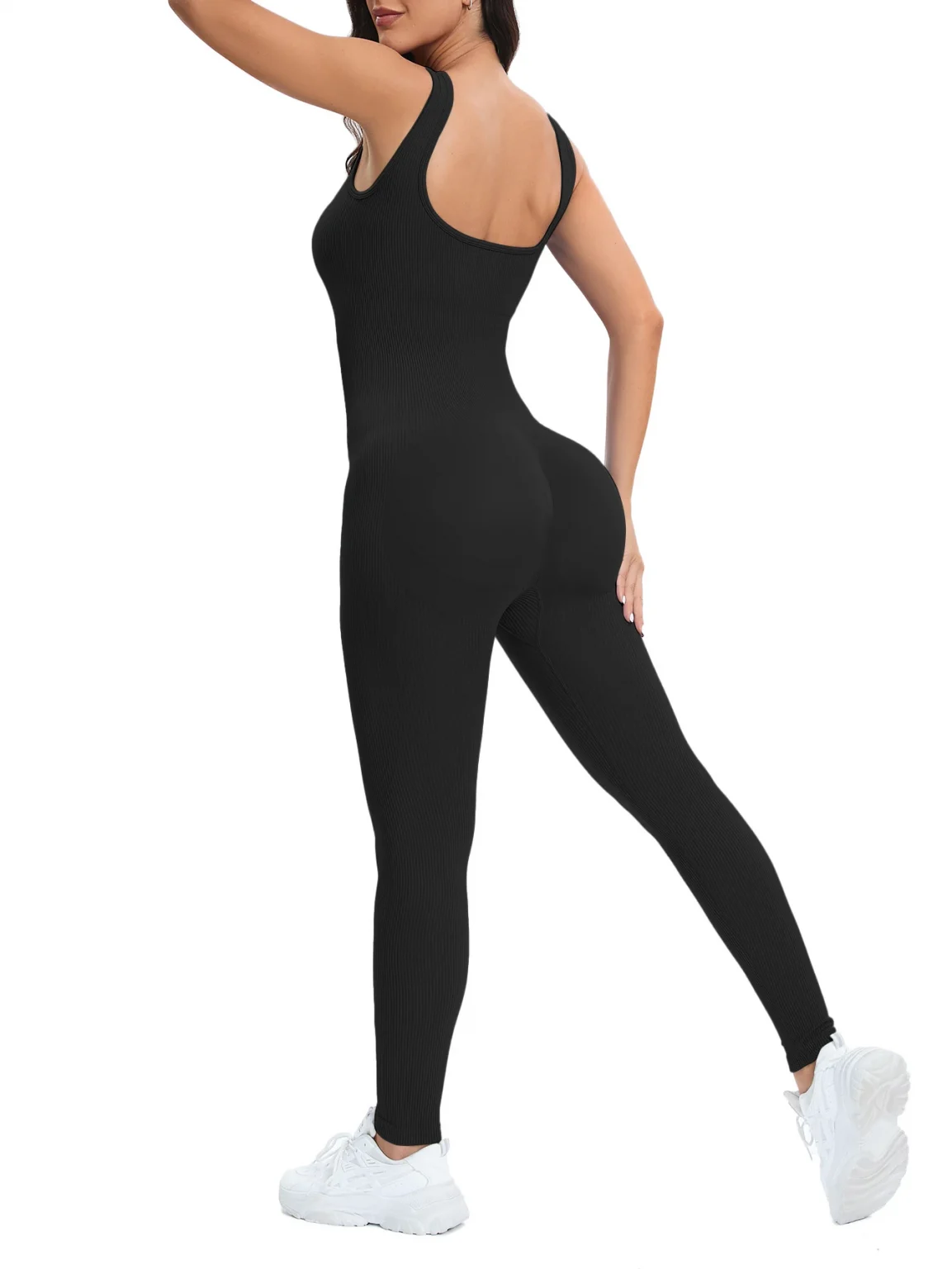 Shapewear Jumpsuits for Women Built- In Bra Bodycon Square Neck Sleeveless Summer Rompers Ribbed Jumpsuit 1