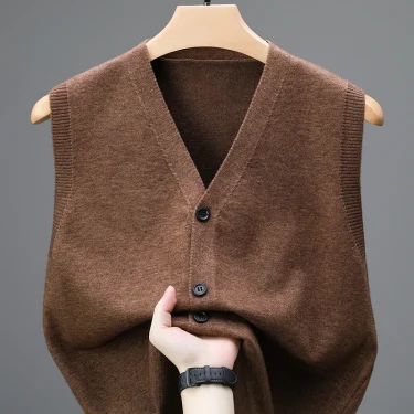 Sweaters Vests for Men Fashion Luxury Single Breasted Pullover Autumn Sleeveless Men Work Sweater Knitted Male Waistcoat Jumper 2