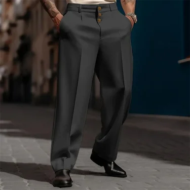 Men Suit Pants Elegant Men's Business Suit Pants with Straight Loose Fit Soft Pockets Button Closure Mid Waist Formal for Office 6