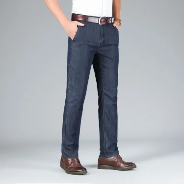 Summer Ultra-thin Men's Lyocell Jeans Classic High-waist Business Straight Drape No-iron Denim Trousers Brand Male Pants 4