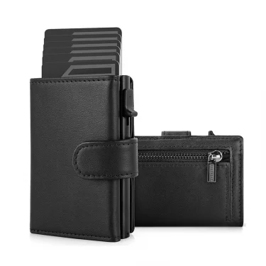 Card Holder Wallet Slim Minimalist Pop Up Leather Men Wallets RFID Blocking Metal Bank Card Case with Coins Pocket 1