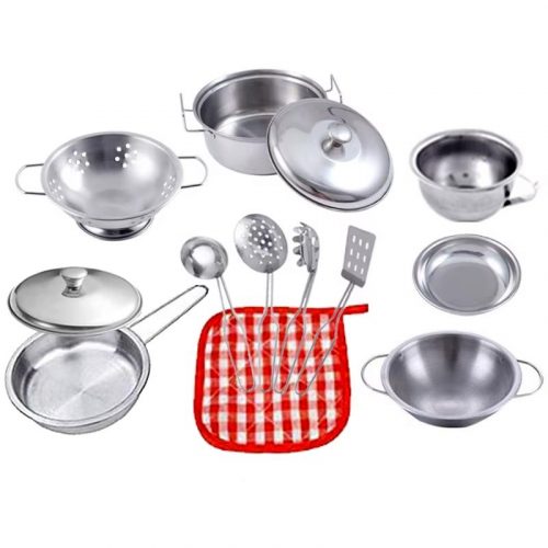 Kids Play Kitchen Toys Pots and Pans 13/15/20pcs Stainless Steel Mini Cookware Playset Pretend Cooking Utensils for Kids