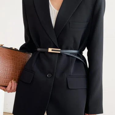 New Luxury Women Thin Belt Black Gold Silver Metal Buckle Belt PU Casual Leather Waist Belt Trouser Dress Decoration Waistband 1